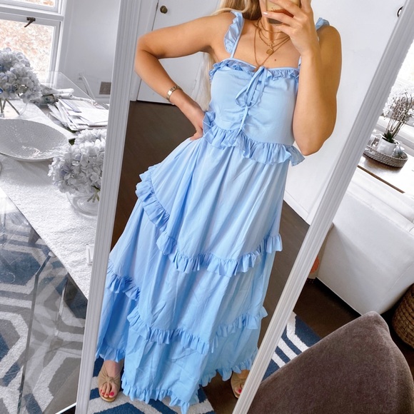 🦋 TALL SKY BLUE RUFFLE MAXI DRESS! - Picture 5 of 12